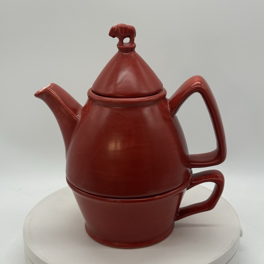 Bergschrund Nesting Teapot Tea Pot Mug For One Bison Buffalo Sri Lanka Red Vtg